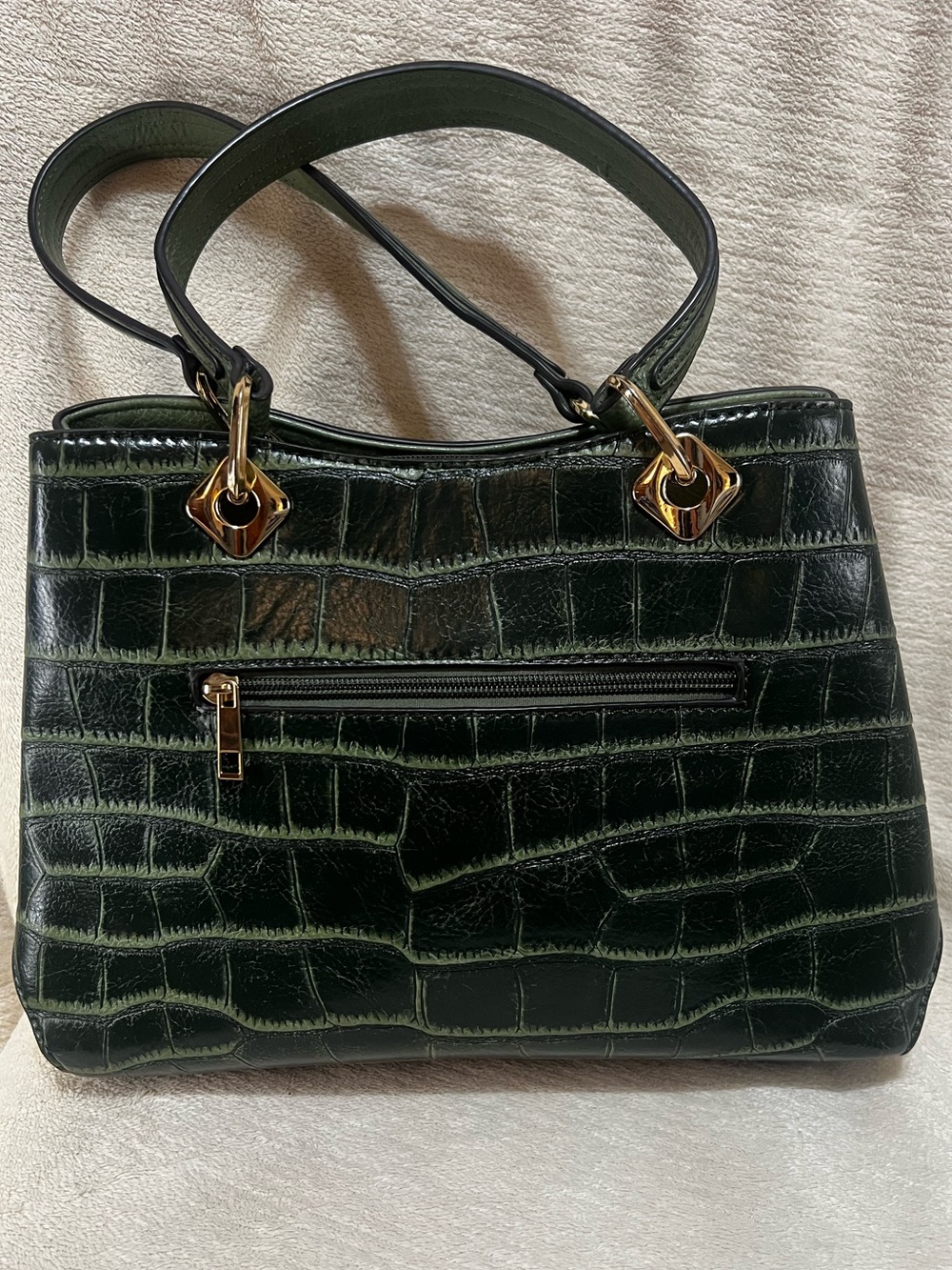 MKF Collection Vegan Leather Faux Croc Embossed Green Satchel Tote EUC - Picture 4 of 14